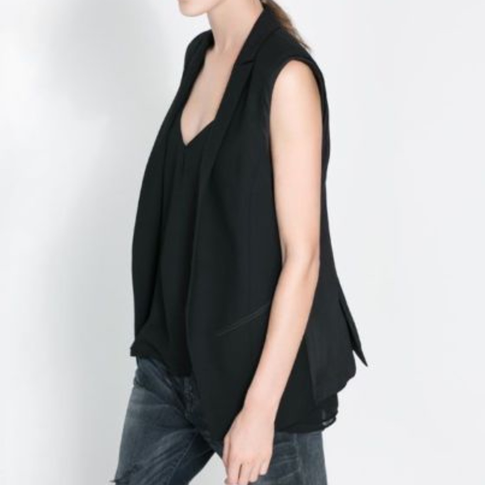 Zara Black Combination Waistcoat Sleeveless Vest - Picture 4 of 8